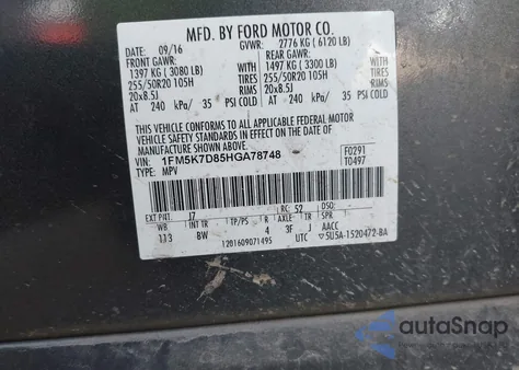 2017 Ford Explorer Xlt z USA, uszkodzony, nr VIN 1FM5K7D85HGA78748